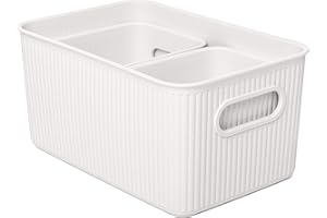 Tatay Cestas Almacenaje Plastico Baobab | Set de 3 Cajas Organizadoras | Asas Integradas | Diseño Compacto y Versátil | Plástico Reciclado Libre de BPA | 18,7x27,8x13,3 cm, Blanco