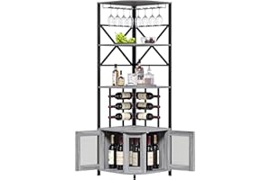 ‎SKOKLIZ Weinschrank Eckschrank Industrial, Barschrank mit Glashalter, 4-Stöckiger Spirituosenschrank mit Metallgittertüren, Küche Hausbar Buffet-Weinregal, Küchenschrank für die Hausbar oder Kaffeebar