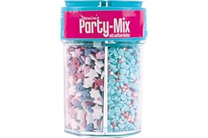 Decocino Streusel-Mix „Party-Mix“ – Zucker-Perlen, Streu-Dekor, Konfett, – Torten-Deko, Kuchen-Deko, Muffin-Deko – Streusel-Deko für Fondant, Zuckerwatte, Cake Pops, 95 g