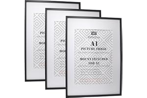YIPINYIN A1 Black Picture Frame Set of 3 with Mounts for A2(41x58.4cm),A2 Poster Frames for Photographs, Lightweight MDF, Horizontal/Vertical Wall Mounting