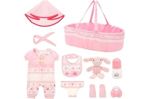 JOKAPY 10 Pcs Reborn Dolls Accessories with Bassinet for 17-22 inch Baby Doll Clothes Outfit Baby Doll Clothes Accessories Set with Bassinet Diaper Pacifier Feeding Bottle for Children Toddler Girl Boy