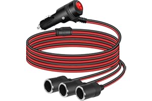 GELRHONR 1 to 3 Car Cigarette Lighter Splitter Power Adapter, 12V 3 Way Cigarette Lighter Extension Cord with ON OFF Switch, Male Plug to Three Female Socket Extension Cable with 15A Fuse-1M(1 to 3)
