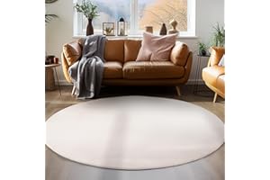 ‎CARPETTEX TEPPICH Carpettex Teppich Wohnzimmer Anti-Rutsch Teppich Waschbar in Waschmaschine 160 cm Rund Creme - Moderner Flauschiger Kurzflor Teppich Extra Weich Schlafzimmer Küche Flur Esszimmer Kinderzimmer