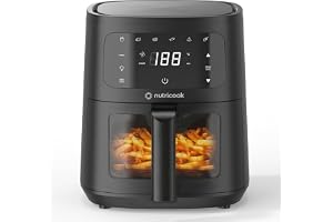 Nutricook 4.5L Air Fryer Essential, 2026 New Launch, 100% Toxin-Free Ceramic Coating - No PTFE, PFAS, PFOA or Microplastics, Clear Window, 1300W, 6 Cooking Programs, 2 Year Warranty
