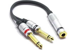 VITALCO Adaptateur Jack 6,35 Stéréo Femelle vers 2x Jack 6,35mm Mono TS mâle Splitter Câble Distributeur Y 6,3mm 15cm