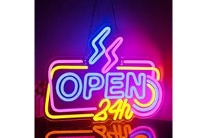 SIGNONME Open 24h Neon Mural LED Open Enseignes au Néon 24h Néons Panneau Lumineux Veilleuse Néon Enseignes au Néon Alimentée Par USB de Pour Magasins Café Chambre Home Bar Décoration