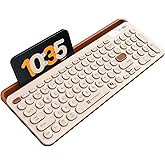 Portronics Bubble 3.0 Wireless Keyboard with Bluetooth + 2.4 GHz USB Receiver, Rechargeable Battery, Dual Height Adjustment, Multimedia Hotkeys with Numpad, for Laptop, PC, Smartphone, Tablet(Beige)
