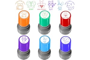 XUDUVAY 6 Stück Selbstfärbende Lehrer Stempel, Lehrer Bewertung Belohnung Motivation Briefmarken, Niedliches Cartoon Kinder Stempel, Lob Siegel Ermutigung, Schüler Hausaufgaben Stamper