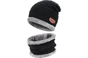 Bequemer Laden Kinder Winter Warm Mütze und Loop Schal Set mit Fleece Gefütterte für 3-8 Jahre Jungen Mädchen, Wintermütze Strickmütze Beanie Schlauchschal Halswärmer Geschenk Weihnachten