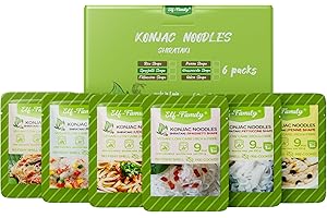 Elf-Family Premium 5+1 piccole porzioni Pasta di Konjac Shirataki 97% Meno Calorie/9kcal Low Carb/Keto/Vegan - Spaghetti/Noodles di Vetro/Fettuccine/Riso/Penne/Udon