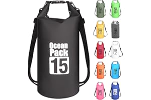 MORAINJAY 15L Bolsa Estanca,Negro Bolsa Impermeable Bolsa Seca Mochila Estanca con Correa de Hombro Ajustable,2L/5L/10L/15L/20L Dry Bag para Camping,Pesca,Rafting,Ciclismo