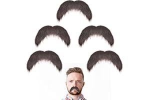 Aeaocvo 5 Pcs Fake Mustaches Self Adhesive Brown Realistic Stick On Mustache Novelty Fake Beard Moustache Costume for Adults Party Halloween Favor Cosplay Supplies