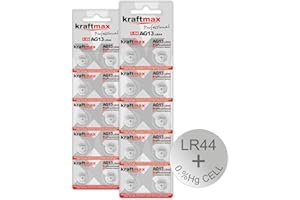 Kraftmax 20er Pack LR44 / AG13 Knopfzelle Typ 357 / LR1154 Hochleistungs- Batterie / 1,5V Uhrenbatterie/Alkaline Batterien