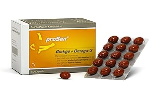 ‎PROSAN proSan Ginkgo+Omega-3 Kapseln | Gedächtniskapseln bei Vergesslichkeit | Enthält Ginkgo-biloba + Omega-3-Fettsäuren DHA & EPA + 7 weitere gehirnaktive Mikronährstoffe | 1 Kapsel pro Tag (90 Stück)
