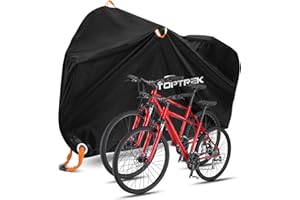 toptrek Fahrradabdeckung für 2 Fahrräder Wasserdicht 210D Oxford-Gewebe Fahrradgarage Outdoor 210 x 110 x 95 cm Hochwertige Fahrrad Abdeckplane mit Schlossösen Sonnenschutz Reißfestigkeit mit Beutel