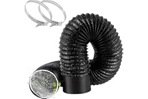 TAIHOBO Abluftschlauch 100mm Durchmesser Länge 2m, Flexibel Abluftrohr 100mm/3.94in, PVC Alurohr Schlauch mit 2 Schlauchschelle Edelstahl, Abluftschlauch Trockner (Schwarz, 100mm*2m)