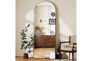 Koonmi Arched Full Length Mirror, Right Angle Design, Medium Size 161×53cm, Full Length Mirror with Stand, Made of Tempered Glass Suitable for Bedroom, Entryway, Living Room, Black