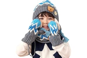 DORRISO Bambini Ragazzi Cappello Sciarpe Guanti Set Ragazze Cappello Autunno Invernale Primavera Cappelli Caldo Carina Piccolo Volpe Beanie Berretto Bambino Infantili del Cappello 1-6 Anni