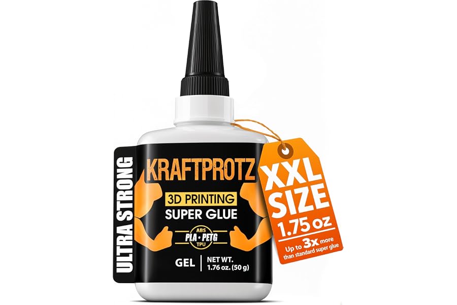 Pegamento 3D Gel extra fuerte – KRAFTPROTZ 50 g XXL – superglue resistente al agua, calor & vibraciones – punta antiderrame –