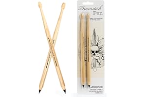 Suck UK Drumstick Pen | Drummer Gifts for Men | Gifts For Drummers | Drum Accessories | Wooden Drumstick Shaped Pen | Music Stationery Supplies | Cool Drum Kit Ballpoint Pens - Set of 2 Black