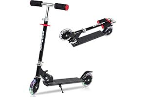 AKOZLIN Trottinette pliable pour enfants - 3 hauteurs réglables - Roues lumineuses - Cadre en alliage d'aluminium léger avec béquille - Pour enfants de 3 à 12 ans, charge maximale de 50 kg - Noir