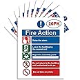 RubiGo – 1/2/5/10 Pack Fire Action Notice Sticker 20x15cm – Fire Safety Sign for Evacuation, Assembly Point, and Extinguisher Locations - Self Adhesive Vinyl (10)