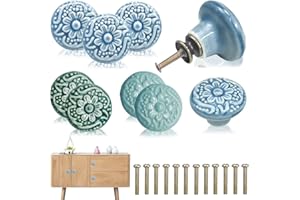 Sanlianzi Möbelknöpfe Vintage, 12er Schrankknöpfe Keramik Geprägt Ornament Knauf für Schrank Einlochgriff mit Schrauben, Türknöpfe für Kommode Schubladen