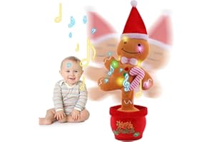 Coikes Singing Dancing Talking Christmas Plush Toy 40cm/15'' Funny Electric Christmas Wriggle Singing Toys with 3 Music & Light Recording Xmas Musical Toy for Home Party Decor Gifts (Gingerbread Man)