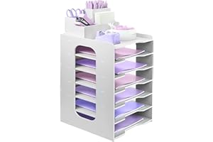 HMXLJJY Letter Tray Organiser, A4 Paper Filing Trays, 7-Tier Office File Tray, Desk File Tidy Organizer with Stackable Filing Tray, Desk Paper Organizer with Pen Holder (White)