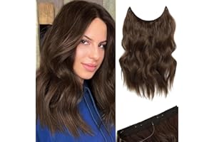 Ms Taj Invisible Secret Wire Extensions 30cm,Braune Kurz Haarverlängerungen mit Einstellbarer Größe Clips Synthetische lockige Haarteile für Frauen