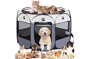 GENERIC Pet Playpen Portable Dog Pen Foldable Pop Up Cat Play Pen, Oxford Fabric Soft Dog Crate Cage Puppy Pen for Indoors Outdoor Travel, Cat Tent Whelping Box for Kitten Rabbit Hamster Guinea Pig (Grey M)