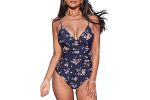 CUPSHE Damski jednoczęściowy strój kąpielowy, kontrola brzucha, dekolt w serek, kostiumy kąpielowe