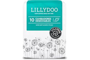 Cambiadores desechables LILLYDOO, delicados con la piel, 60x60 cm, 10 unidades, textura suave, sin perfumes ni lociones, ideales para pieles sensibles, dermatológicamente testados