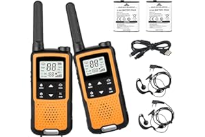 Walkie Talkie Rechargeable, Greaval PMR446 Two Way Radio, 22 Channels Long Range Walkie Talkies for Adults, License Free Walky Talky with Earpiece and USB Cable (Orange 2 Pack)