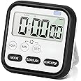 PLUZNIQ® Kitchen Timer, 24-Hours Digital Timer with Clock for Cooking, Loud Alarm & Strong Magnet, Count-Up & Count Down for Kitchen Baking Sports Games Office Study (Pack of 1, Black)