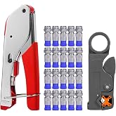 Greluma Coaxial Cable Crimper for RG59, RG6, 3 in 1 Coaxial Cable Repair Kit with Adjustable Wire Stripper for RG59, RG6, RG1
