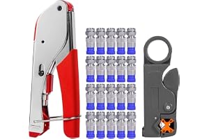 Greluma Koaxialkabelpressare för RG59, RG6, 3-i-1 koaxialkabelreparationssats med trådavdragare Justerbar för RG59, RG6, RG11