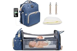 Leogreen Wickeltasche Rucksack, Große Baby Wickelrucksack, mit bettfunktion, USB-Ladeanschluss, Kinderwagengurte, multifunktional wasserabweisend