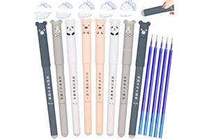 ARTBIU 8 Erasable Pens Blue Ink Pens, 0.35mm Rub Out Pens Eraser Pen with Rubber, Cute Pens with Rubbers on the End, Rubber Pen with Eraser Erasable Gel Pens That Rub Out Blue Pens for School Stationary sets