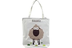 Puckator BAAAG Sheep Reusable Zip Up Cotton Bag - Canvas Tote Bag - Cotton Tote Bags - Eco Gifts for Women and Men - Cloth Shopping Bag - Fabric Bag - Foldable Bags for Shopping - Handbag