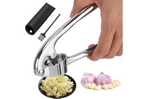 Knoblauchpresse, LKEVREG Edelstahl Knoblauchschneider mit Silikon Knoblauchschäler und Reinigungsbürste, knoblauchschneider Praktische Küchenhelfer für Zuhause, Küche, Gadget (Silber)