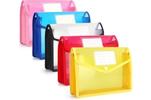 ‎FYY FYY Dokumententasche A5,5 Stück Dokumentenmappe A5 Sammelmappen mit Druckknopf Kunststoff Umschlag Mappe Wasserdicht Sichttasche Dokumenten mit Karte für Reise Büro Dokument Schule,A5 klar + Farbe