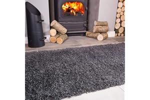 THE RUG HOUSE Ontario Grey Fireside Fireplace Mantelpiece Hearth Shaggy Shag Fluffy Living Room Area Rug