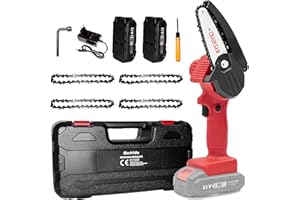 Merlvida Mini Motosierra Bateria de 4 Pulgadas y 2 Baterías Tijeras de Podar Inalámbricas Operado con Una Mano Motosierras Eléctrica Portátil 0,7kg Sierra Eléctrica para Rama de Árbol Corte de Madera