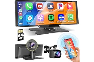 Hikity sans Fil Carplay et Android Auto, Ecran Voiture avec Dashcam Avant 4K, Caméra Arrière 1080P, écran Tactile de 9,3 Pouce avec Bluetooth AUX Airplay Carte TF 64G