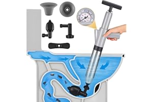 Gxpjycfob Toilet Unblocker Heavy Duty, High Pressure Toilet Plunger for Unblocking, Sink Plunger with 4 Replaceable Heads, Air Sink Unblocker Tools for Kitchen Bathroom Floor Drain Pipe Clog (Grey)