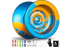 SHUNGRU Dual Purpose Yoyo N11 Blue Golden, Responsive Yoyo for Kids, Professional Yo yo Alloy Aluminum YoYo Ball with Unresponsive Yo Yo Bearing +Bag, Glove, 12 Strings, Bearing Removal Tools