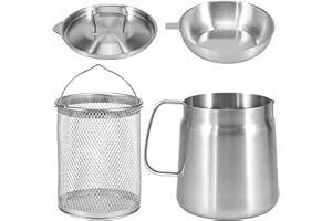 GUNIATA Deep Fat Fryer Strainer,Stainless Steel Frying Pot with Basket with Filter Lid and Frying Basket,Bacon Grease Container with Strainer Pot for Storing Frying and Cooking Grease (2L)