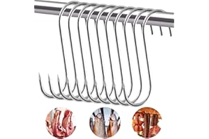 BOOAEE 10 hameçons à poisson,3 x 15cm crochets de boucherie,crochets de cuisine,crochets à viande en acier inoxydable,crochets de fumage de qualité supérieure,robustes et durables pour traitement viande…