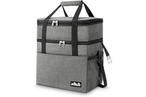 Viedouce Borsa Termica Pranzo 30L, Espandibile Borsa Frigo Isotermica per Uomo Donna, Doppi Scomparti Impermeabile Borsa Termica Grande con Tracolla & Apri Birra per Esterni/Campeggio/Viaggi,Grigio